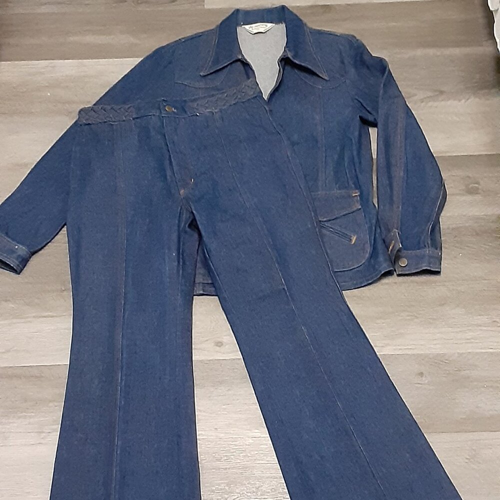 Vintage 70s Denim Bell Bottoms And Jacket
